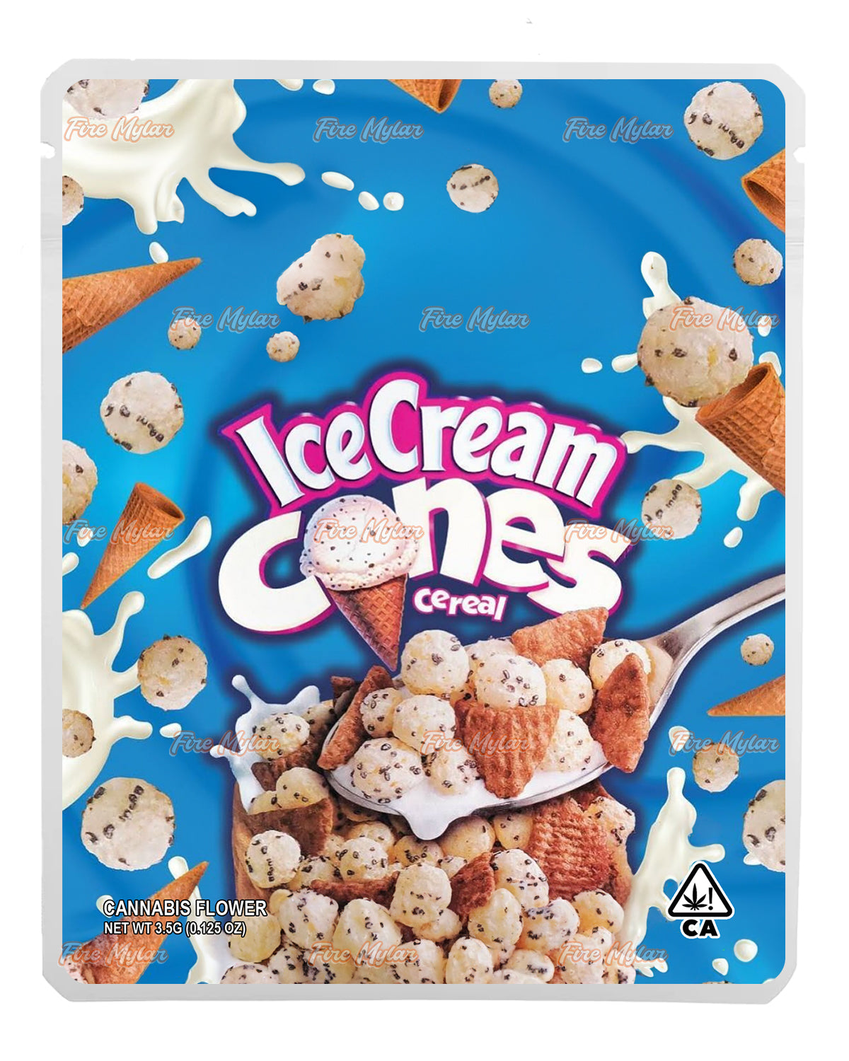 Ice Cream Cones Cereal Customizable Mylar Bags Fire Mylar