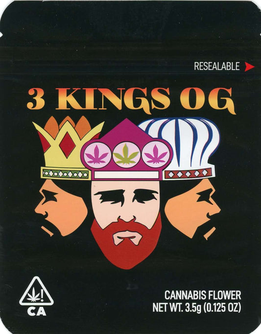 3 Kings OG Mylar Bags 3.5g Grams Canna Kings SOFT TOUCH MYLAR BAGS front