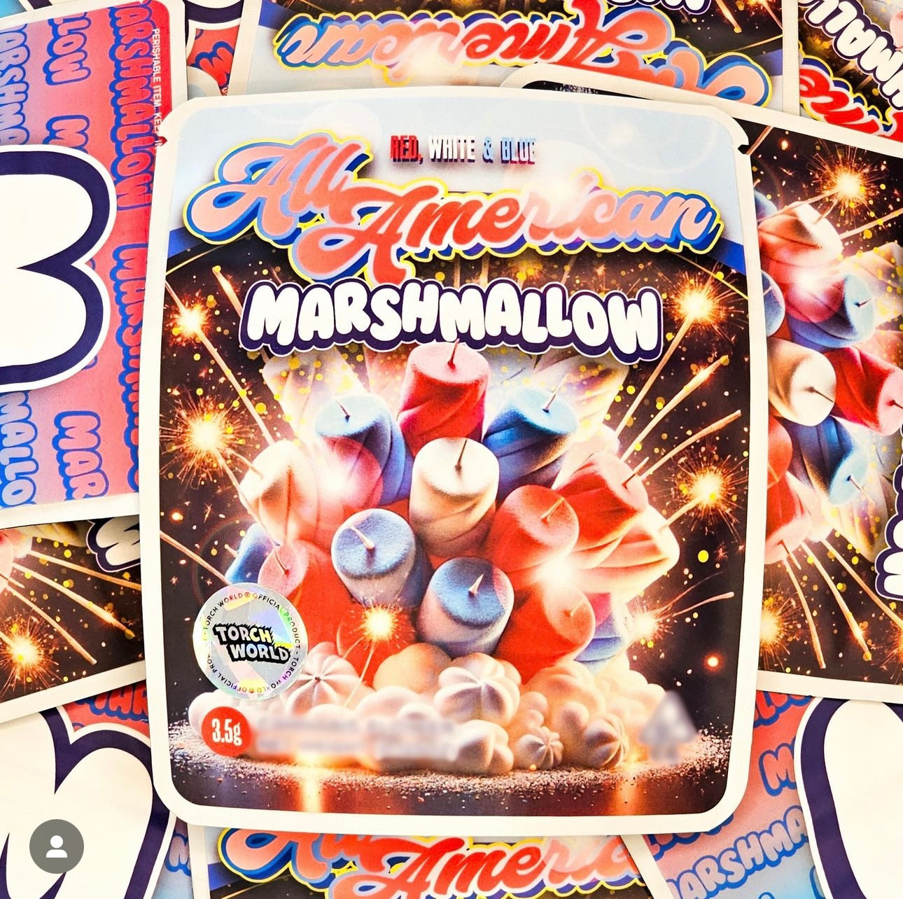 All American Marshmallow 3.5g Mylar Bags Sprinklez Torch World