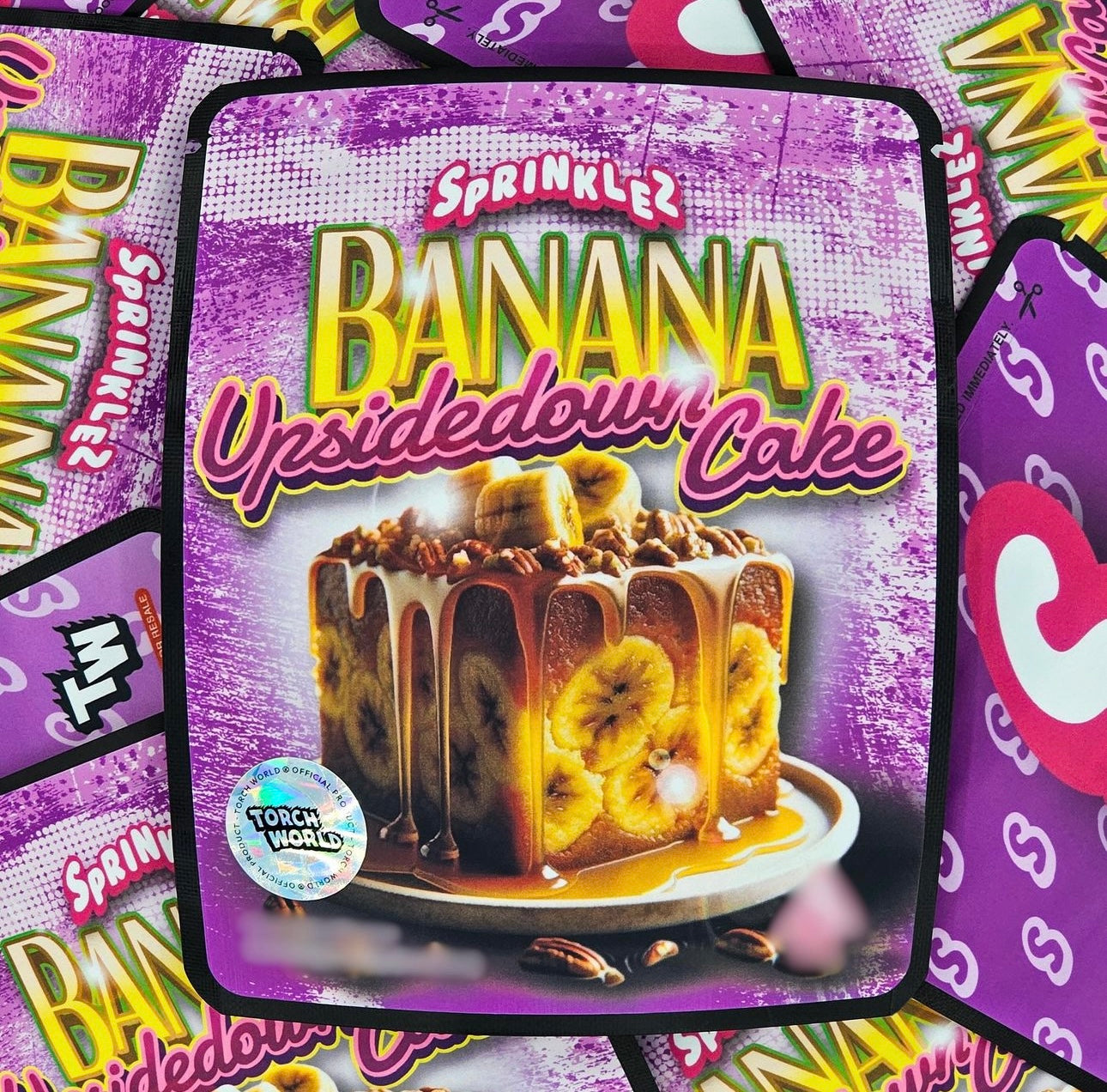 Banana Upsidedown Cake 3.5g Mylar Bags Sprinklez Torch World