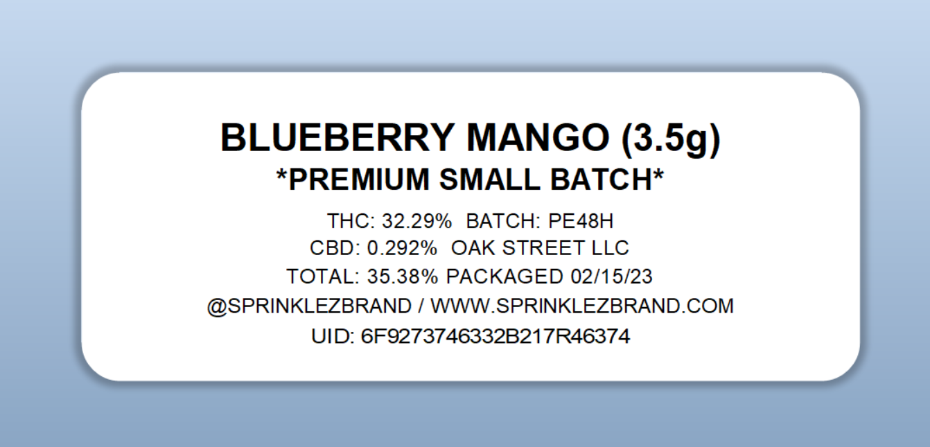 Blueberry Mango Gumdropz Sprinklez Torch World UID Label