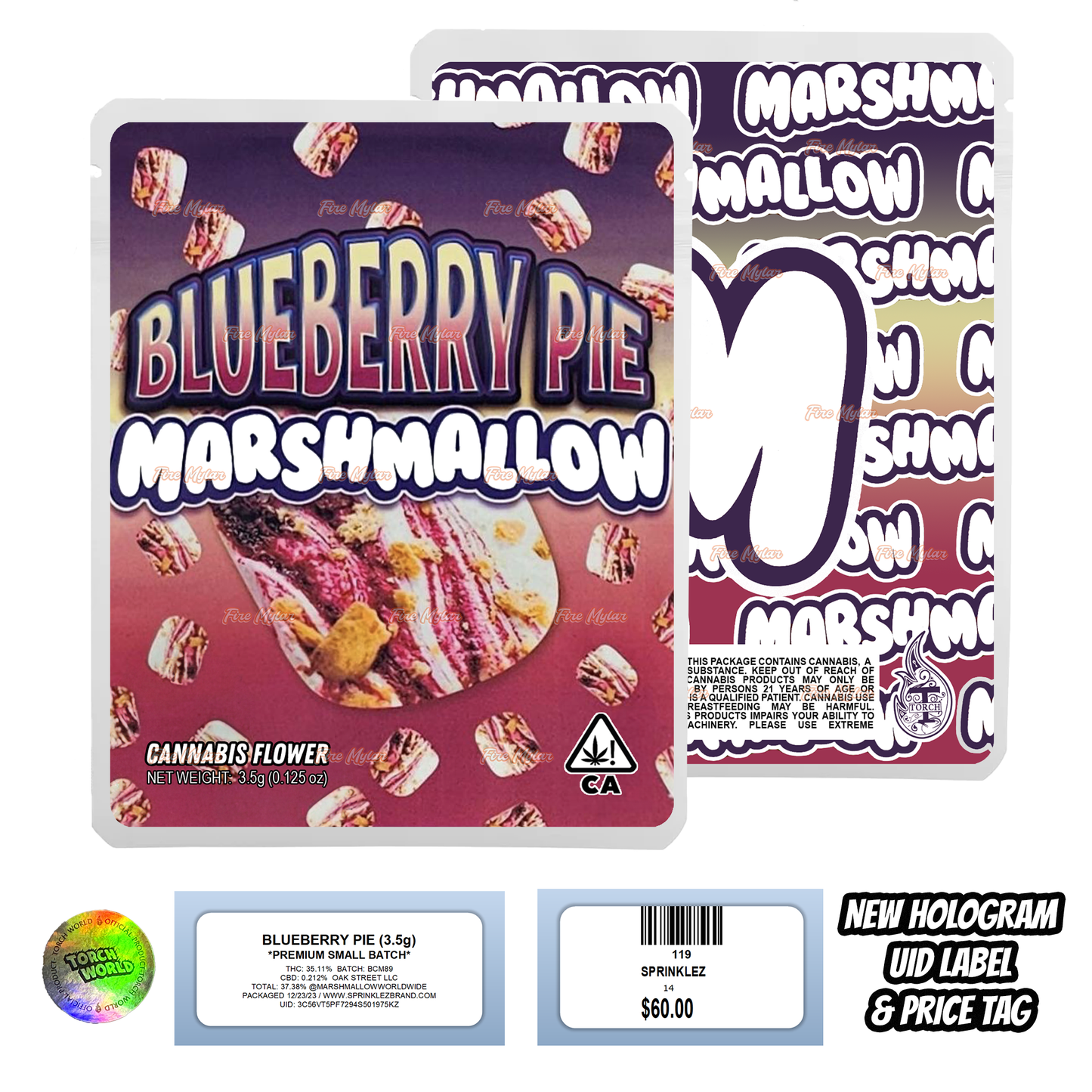 Blueberry Pie Marshmallow 3.5g Mylar Bags Sprinklez Torch World