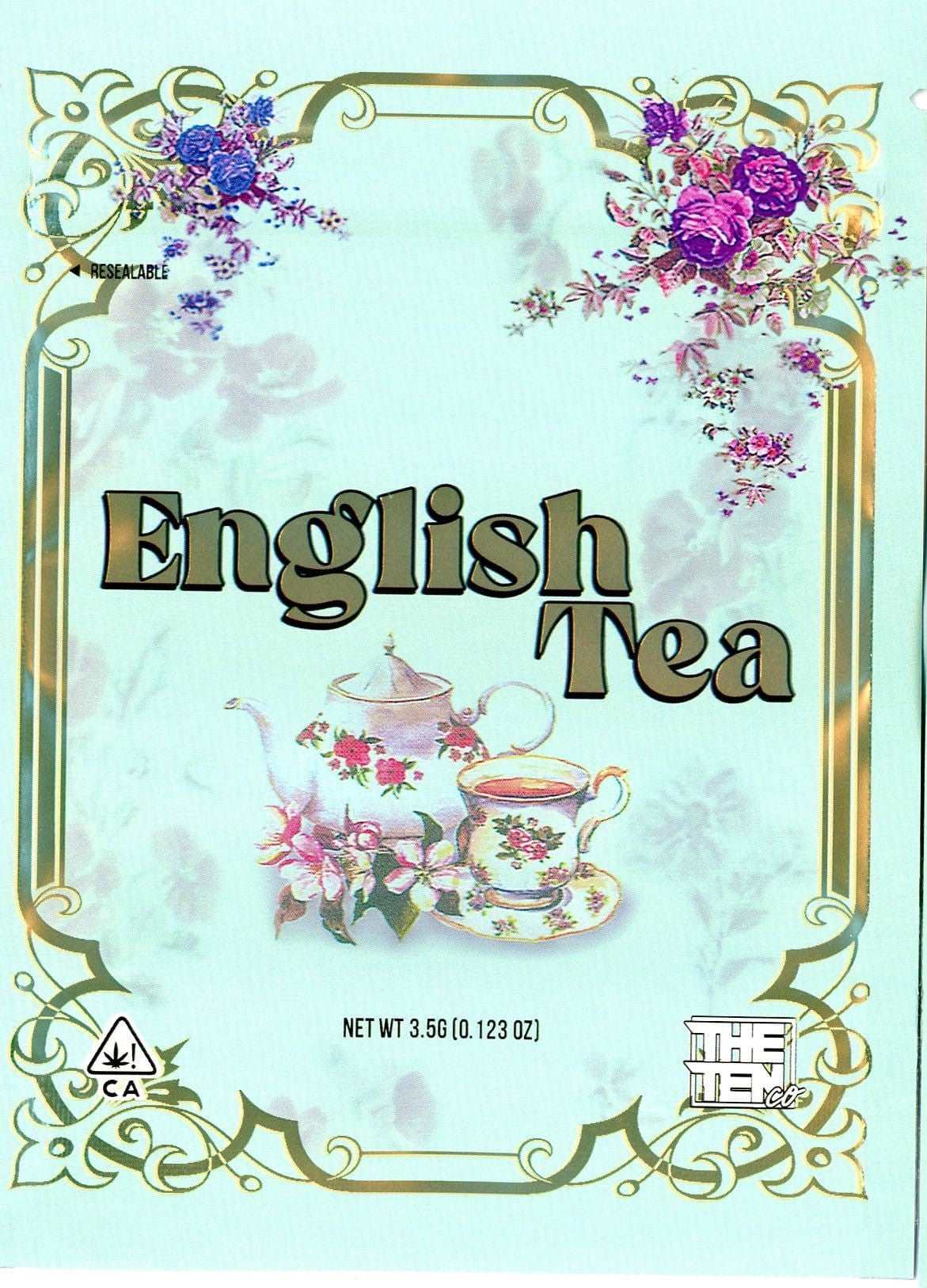 English Tea Mylar Bags 3.5g The Ten Co MYLAR BAG WITH PRINTED GUSSET, METALLIC MYLAR BAG front