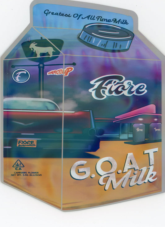 Goat Milk Mylar Bags 3.5g Grams Fiore Powerzzzup Holographic Die-Cut Mylar Bag Fire Mylar