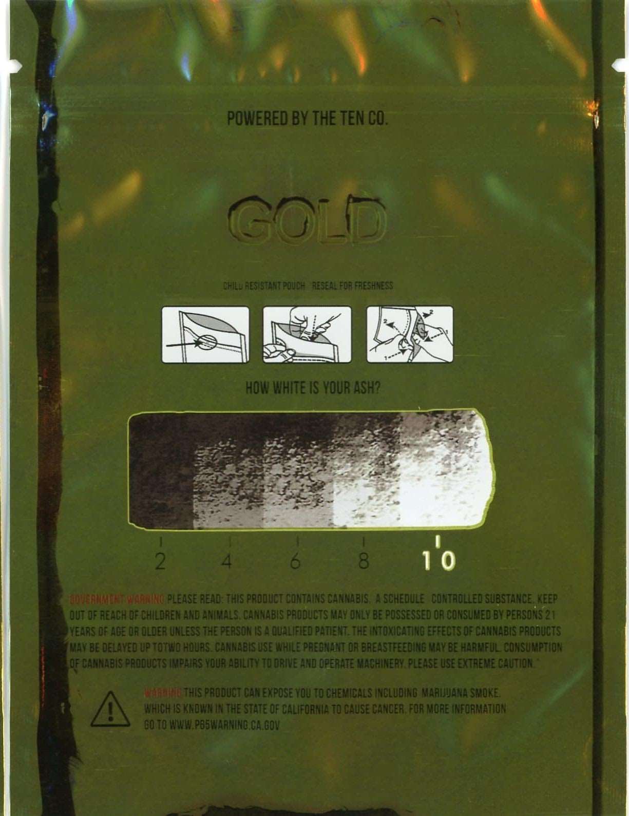 Gold Mylar Bags 3.5g Grams The Ten Co MYLAR BAG WITH PRINTED GUSSET, HOLOGRAPHIC MYLAR BAG back