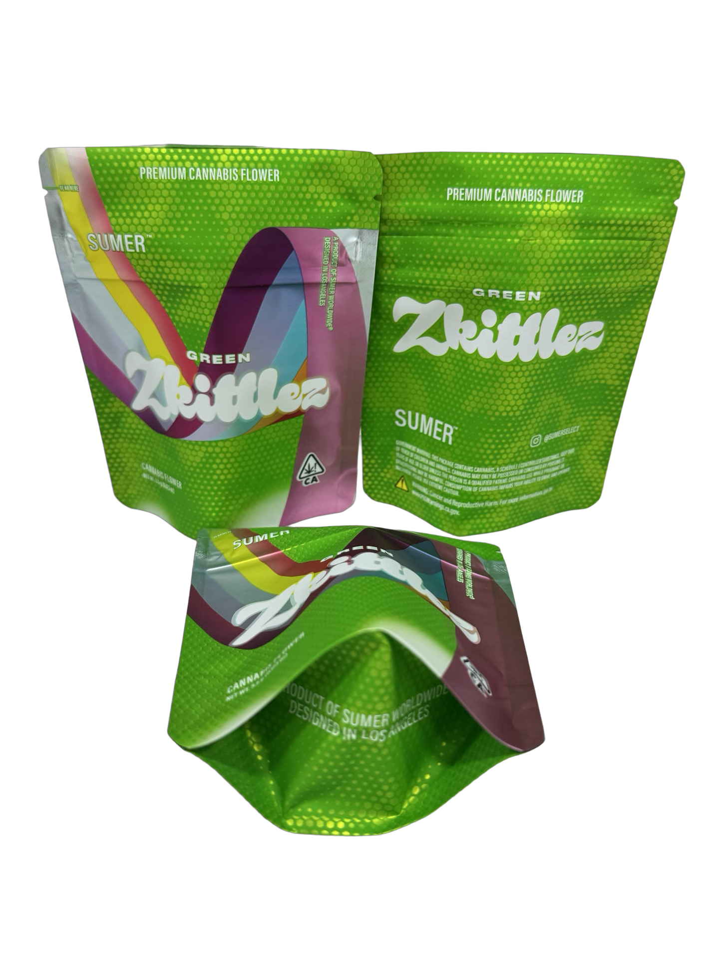 Green Zkittlez Mylar Bags 3.5g Sumer