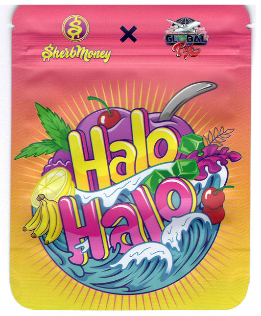 Halo Halo Mylar Bags 3.5g Grams SherbMoney MYLAR BAG WITH PRINTED GUSSET front