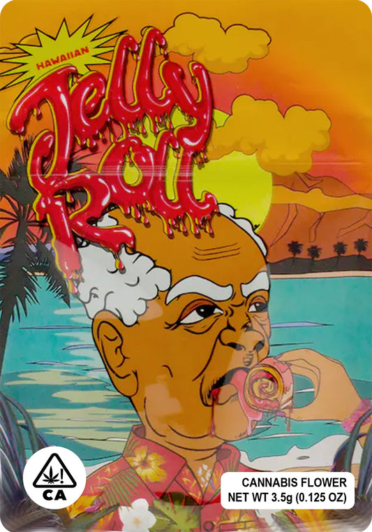 Hawaiian Jelly Roll Mylar Bags 1g Gram 3.5g Eighth 7g Quarter 28g Oz Ounce 112g Quarter Pound The Smoker's Club Teds Budz Sticker Bag Fire Mylar