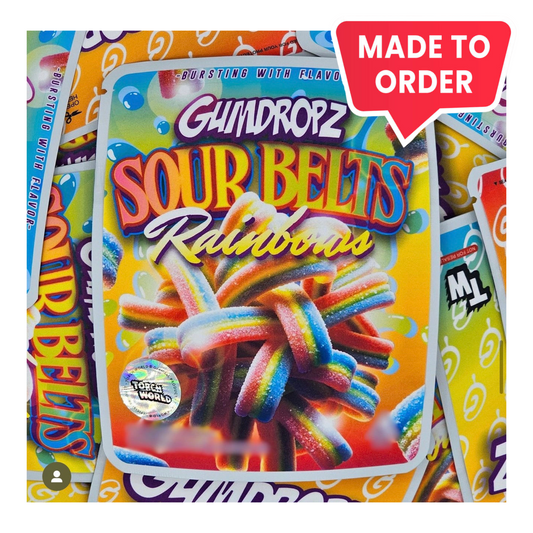 Sour Rainbow Belts Gumdropz 3.5g Mylar Bags Sprinklez Torch World (made-to-order)