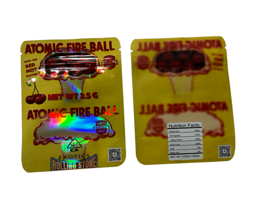 Atomic Fire Ball Mylar Bags 3.5g Rolling Stone Exotic