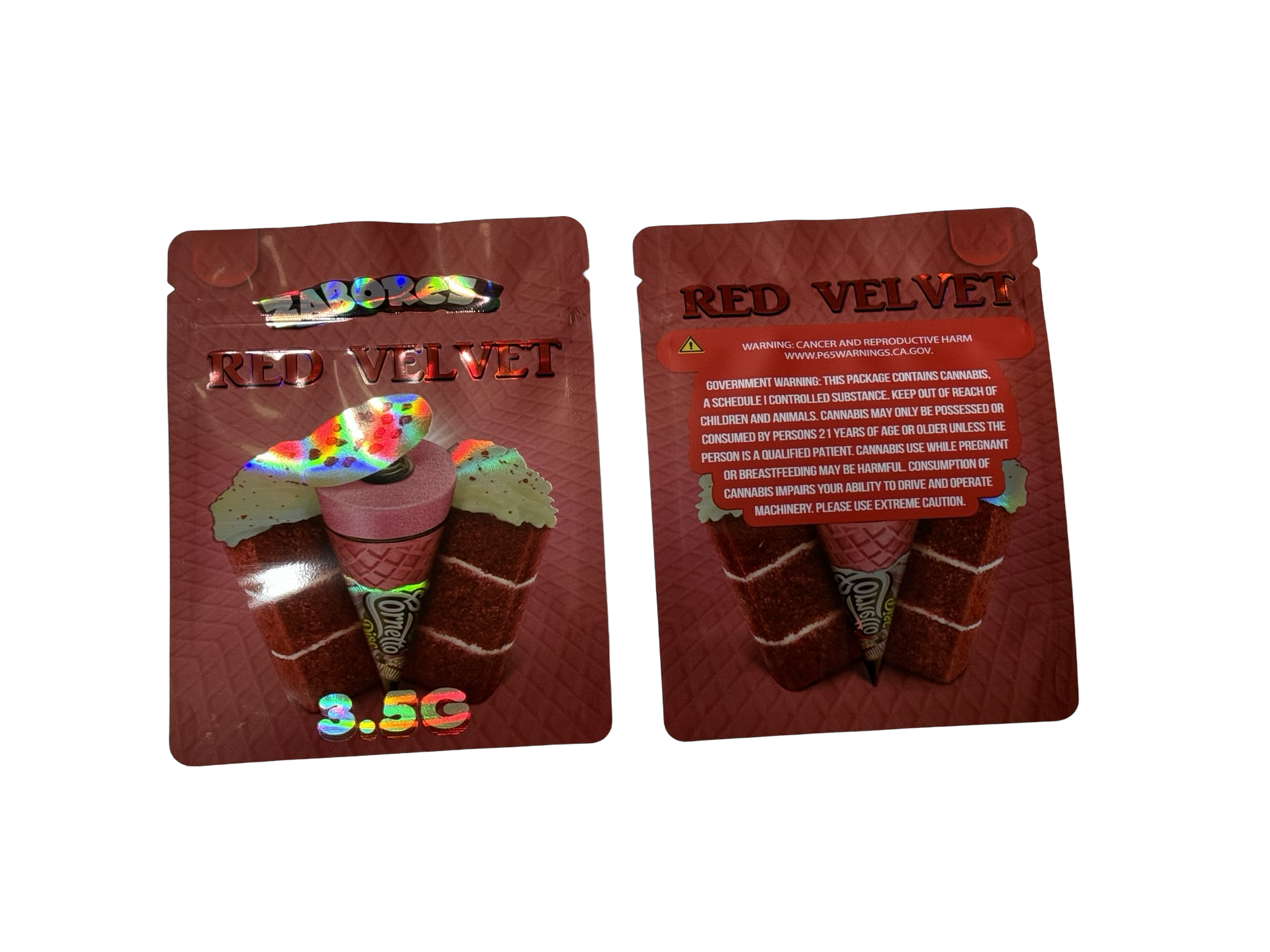 Red Velvet Mylar Bags 3.5g Zabores