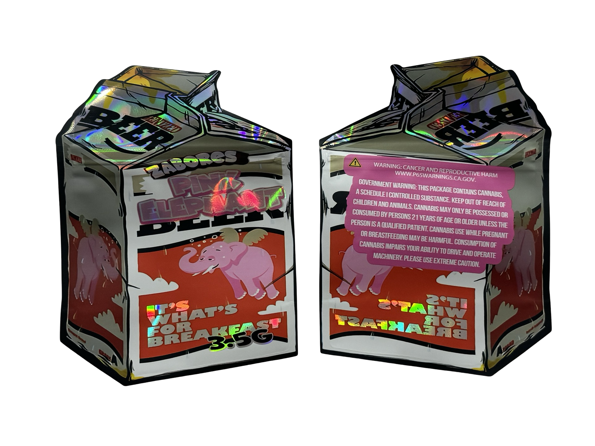 Pink Elephant Beer Mylar Bags 3.5g Zabores