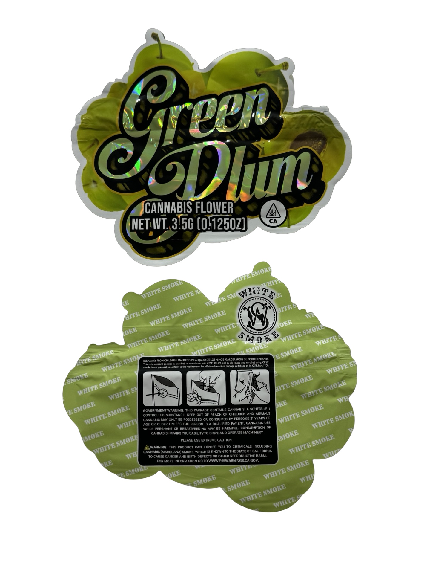 Green Plum Mylar Bags 3.5g White Smoke