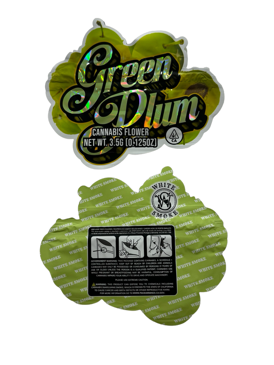 Green Plum Mylar Bags 3.5g White Smoke