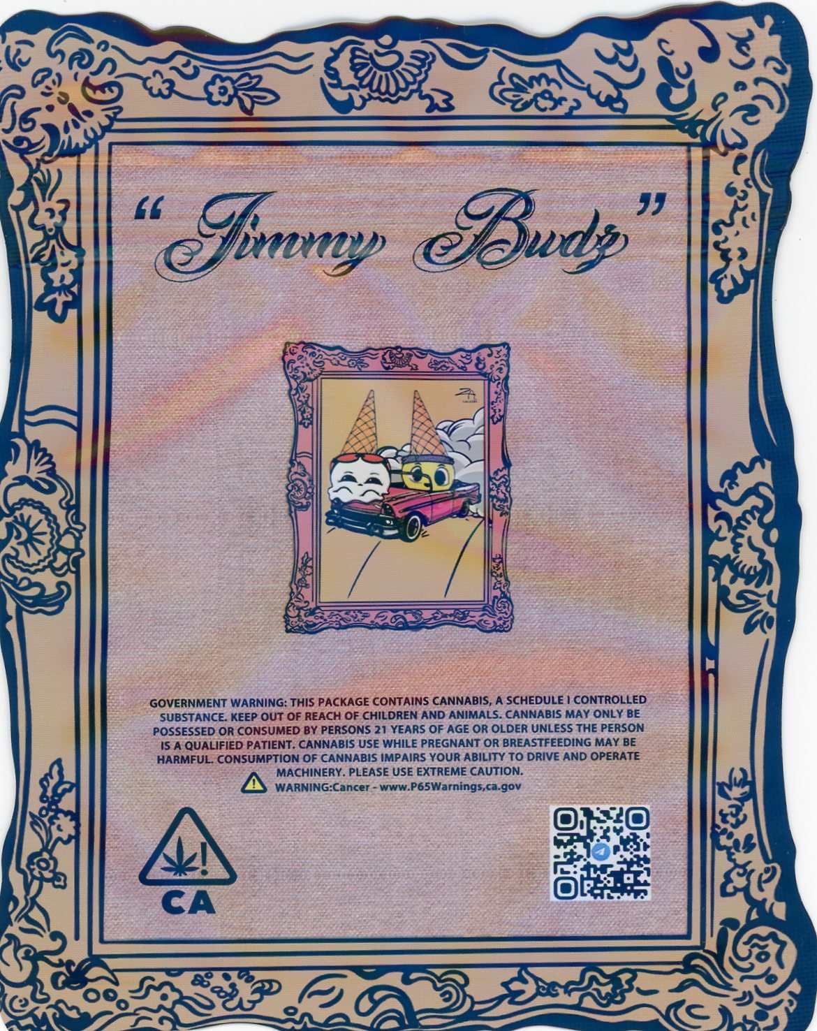 Jimmie Buds Mylar Bags 3.5g Grams Za Gallery DIE-CUT MYLAR BAG, HOLOGRAPHIC MYLAR BAG back