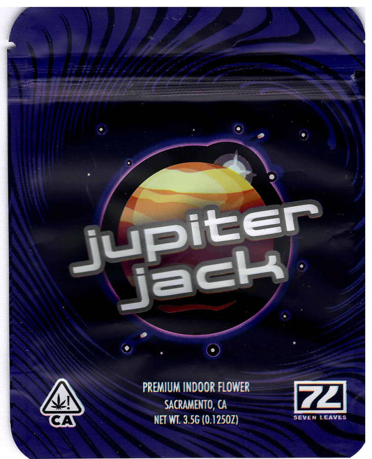 Jupiter Jack Mylar Bags 3.5g Grams Seven Leaves MYLAR BAG WITH PRINTED GUSSET front