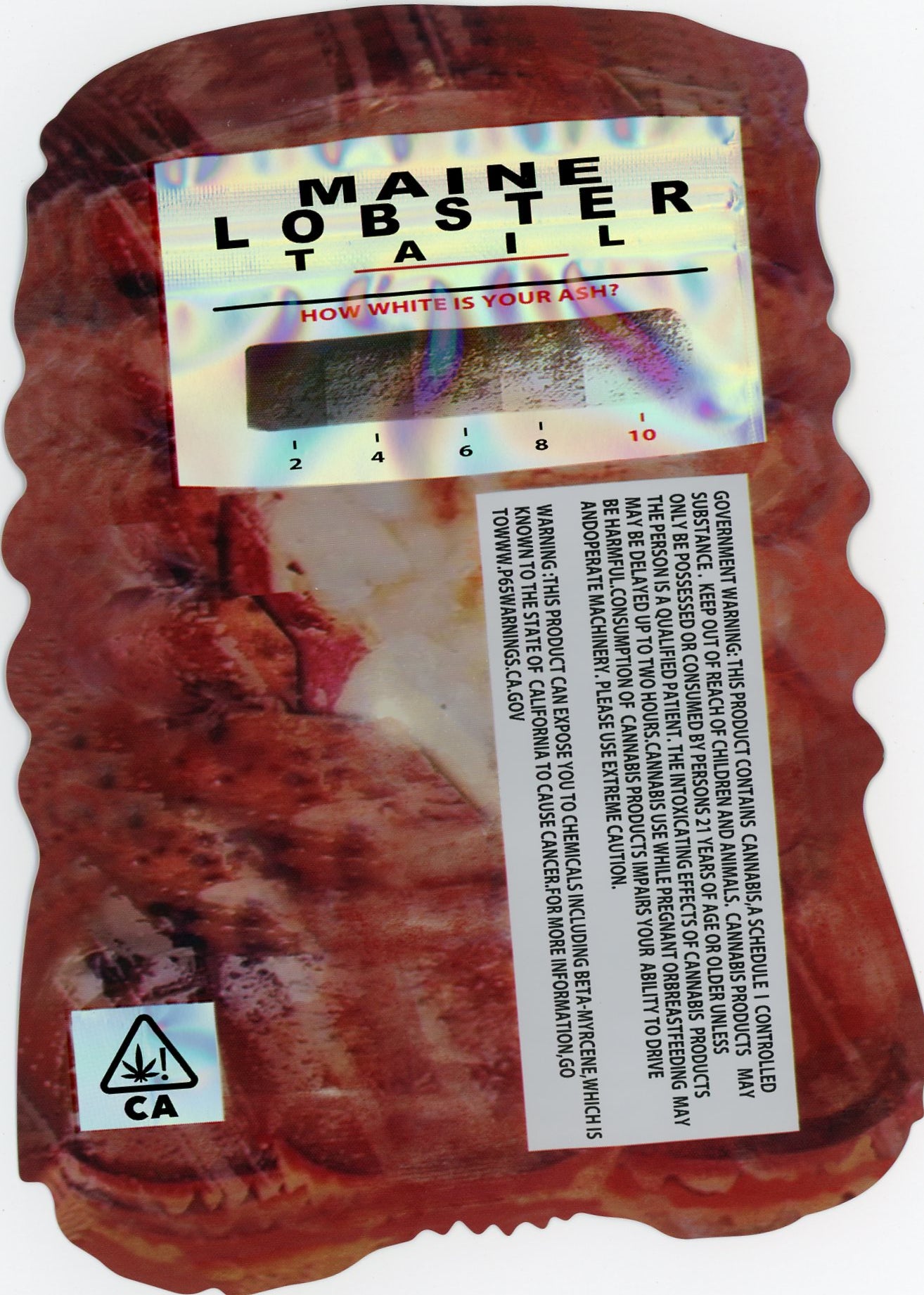 Maine Lobster Tail Mylar Bags 3.5g Grams The Ten Co Die-Cut Holographic Spot UV Mylar Bag Fire Mylar