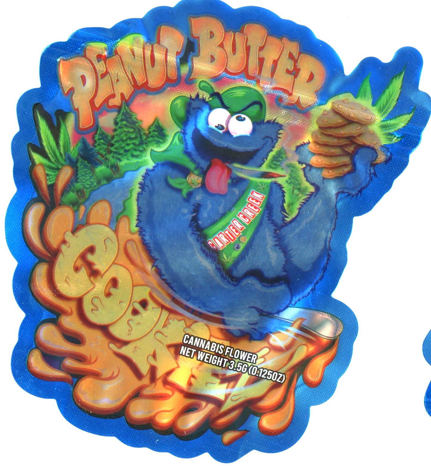 Peanut Butter Cookies Mylar Bags 3.5g Metallic Die-Cut Mylar Bag Fire Mylar