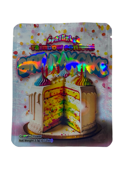 Rainbow Confetti Birthday Cake Mylar Bags 3.5g Sprinklez