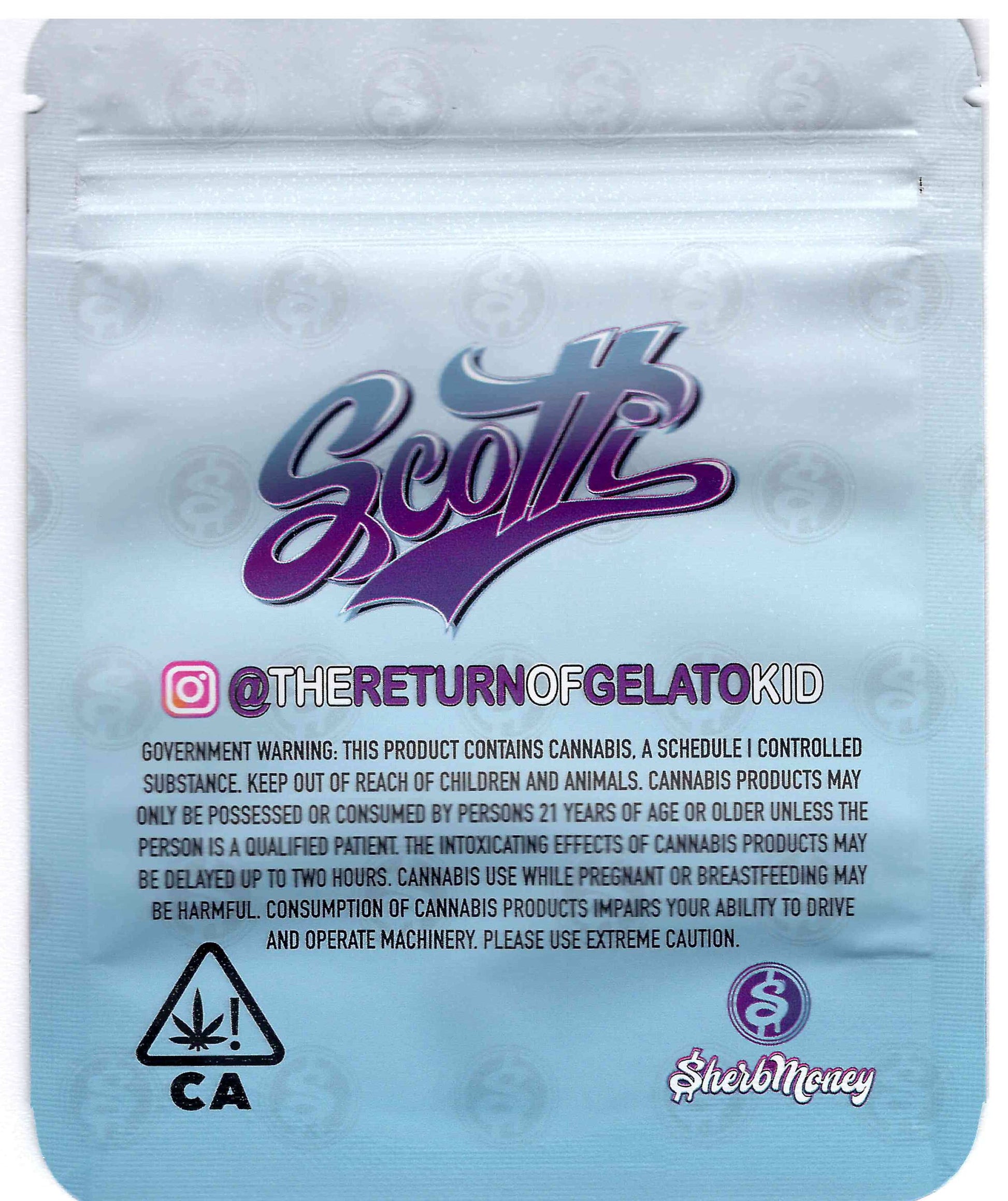 Scotti Mylar Bags 3.5g Grams SherbMoney MYLAR BAG WITH PRINTED GUSSET back