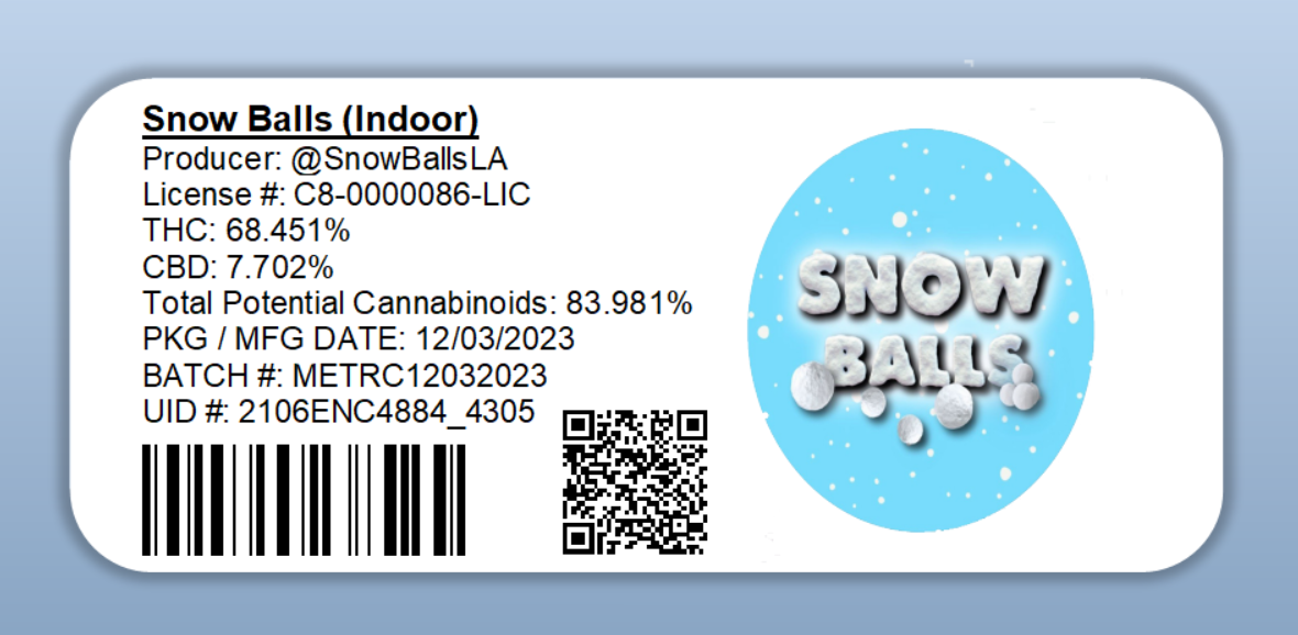 Snow Balls LA Mylar Bags w/ UID Labels