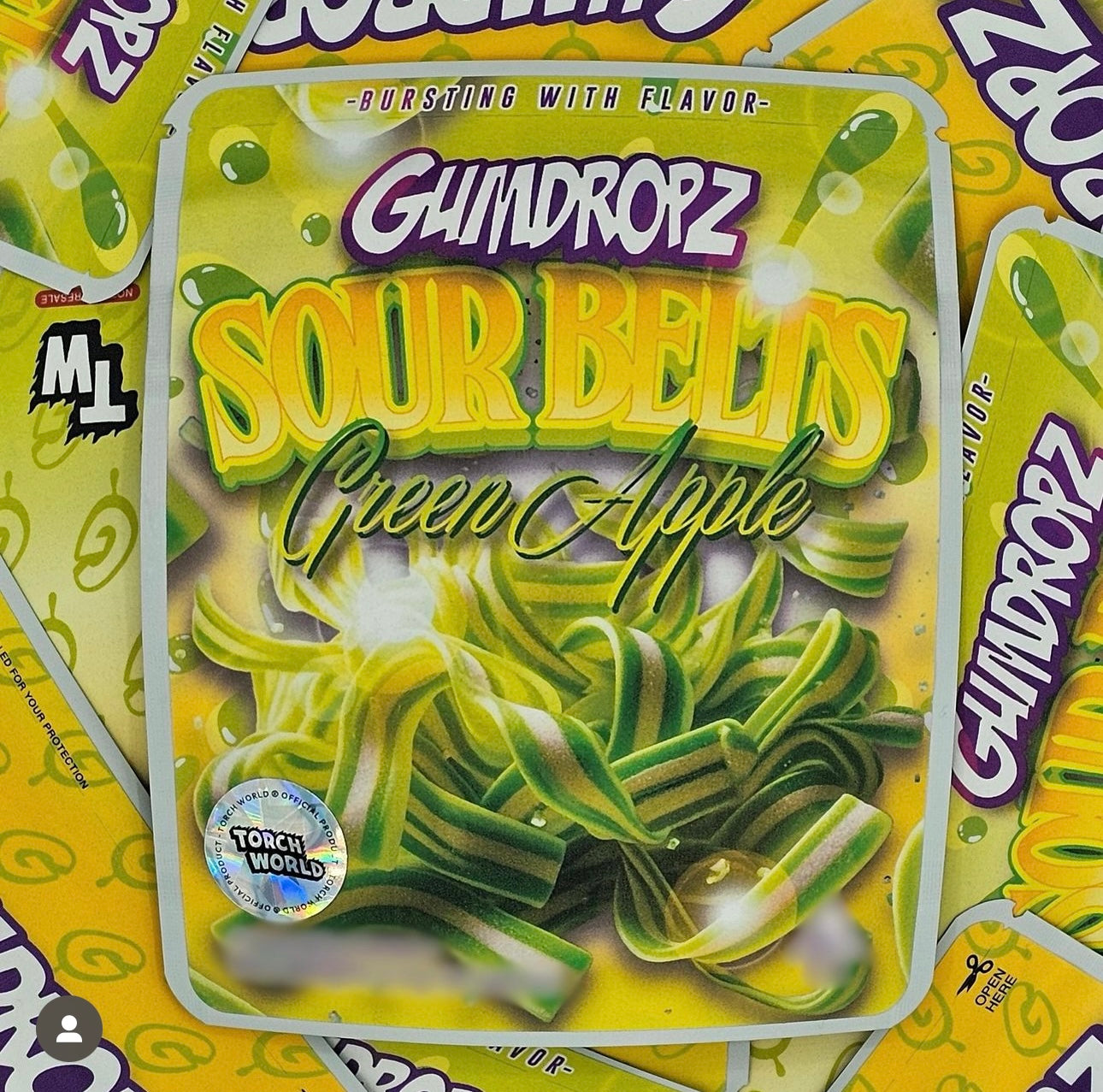 Sour Green Apple Belts Gumdropz 3.5g Mylar Bags Sprinklez Torch World