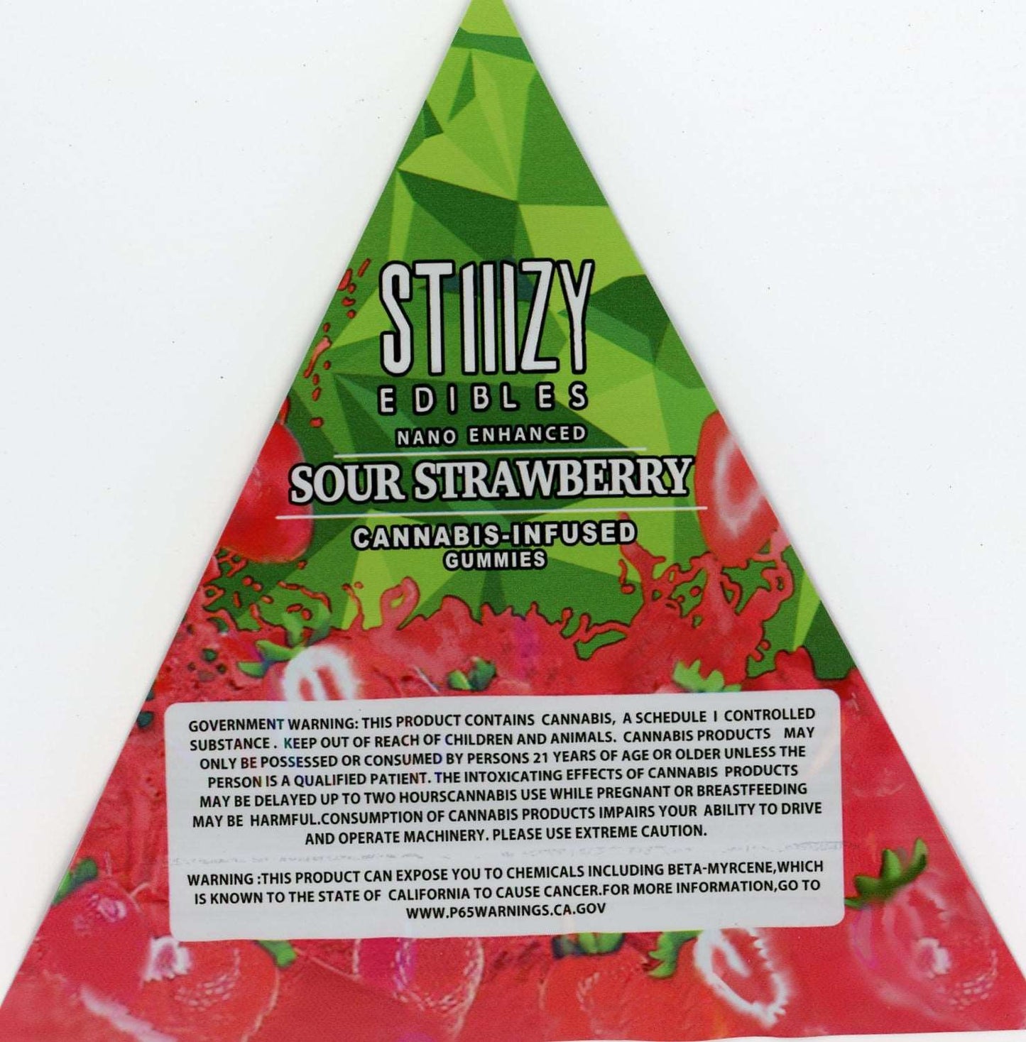 Sour Strawberry Gummies Mylar Bags Stiiizy MYLAR BAGS FOR EDIBLES, DIE-CUT MYLAR BAGS back (1)