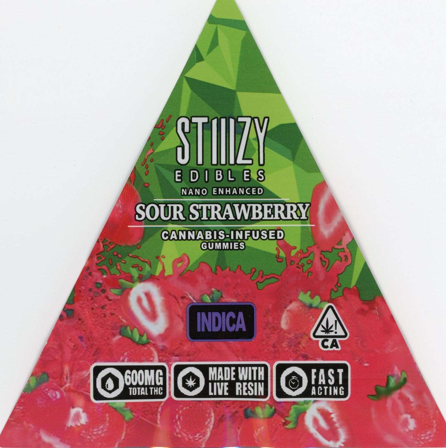 Sour Strawberry Gummies Mylar Bags Stiiizy MYLAR BAGS FOR EDIBLES, DIE-CUT MYLAR BAGS front (1)