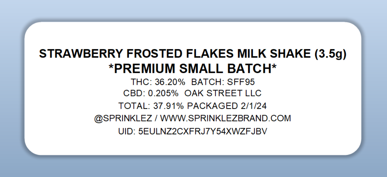 Strawberry Frosted Flakes Milk Shake Mylar Sticker Bags Sprinklez Torch World UID Label