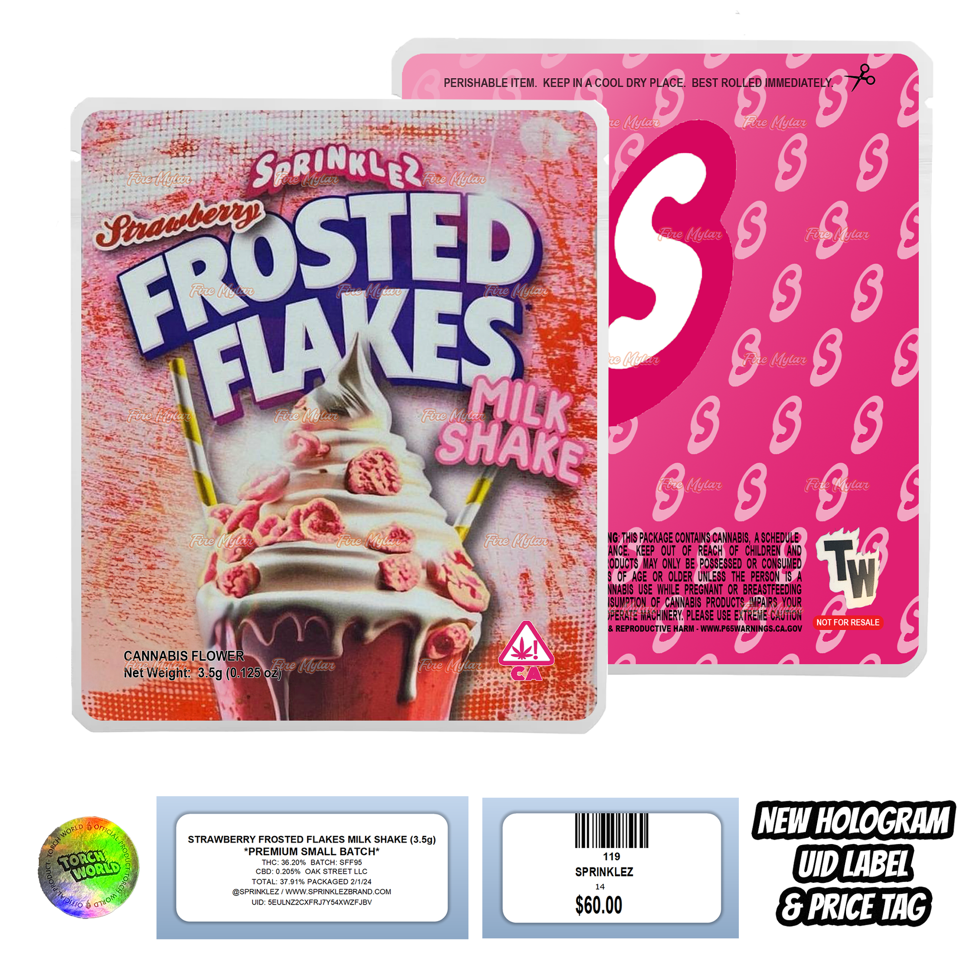 Strawberry Frosted Flakes Milk Shake 3.5g Mylar Bags Sprinklez Torch World