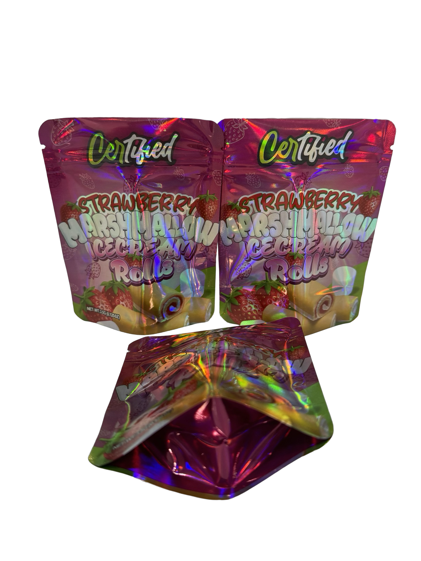 Strawberry Marshmallow Ice Cream Rolls Mylar Bags 3.5g Certified