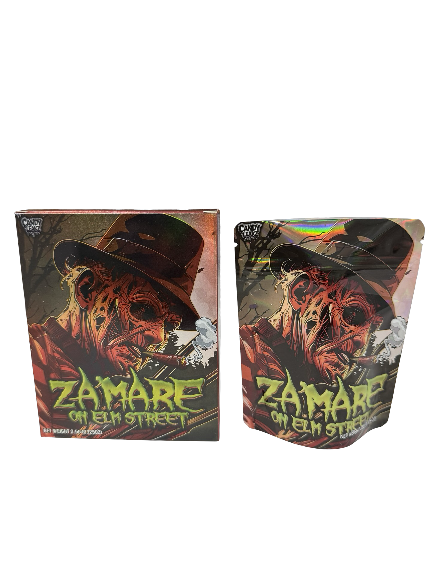 Zamare on Elm Street 3.5g Mylar Bags & Boxes Candy Leakz