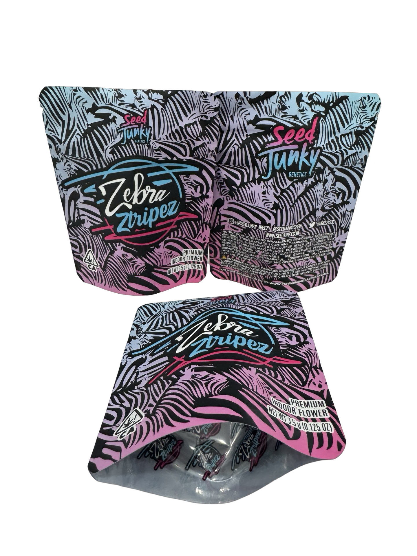 Zebra Ztripez Mylar Bags 3.5g Seed Junky